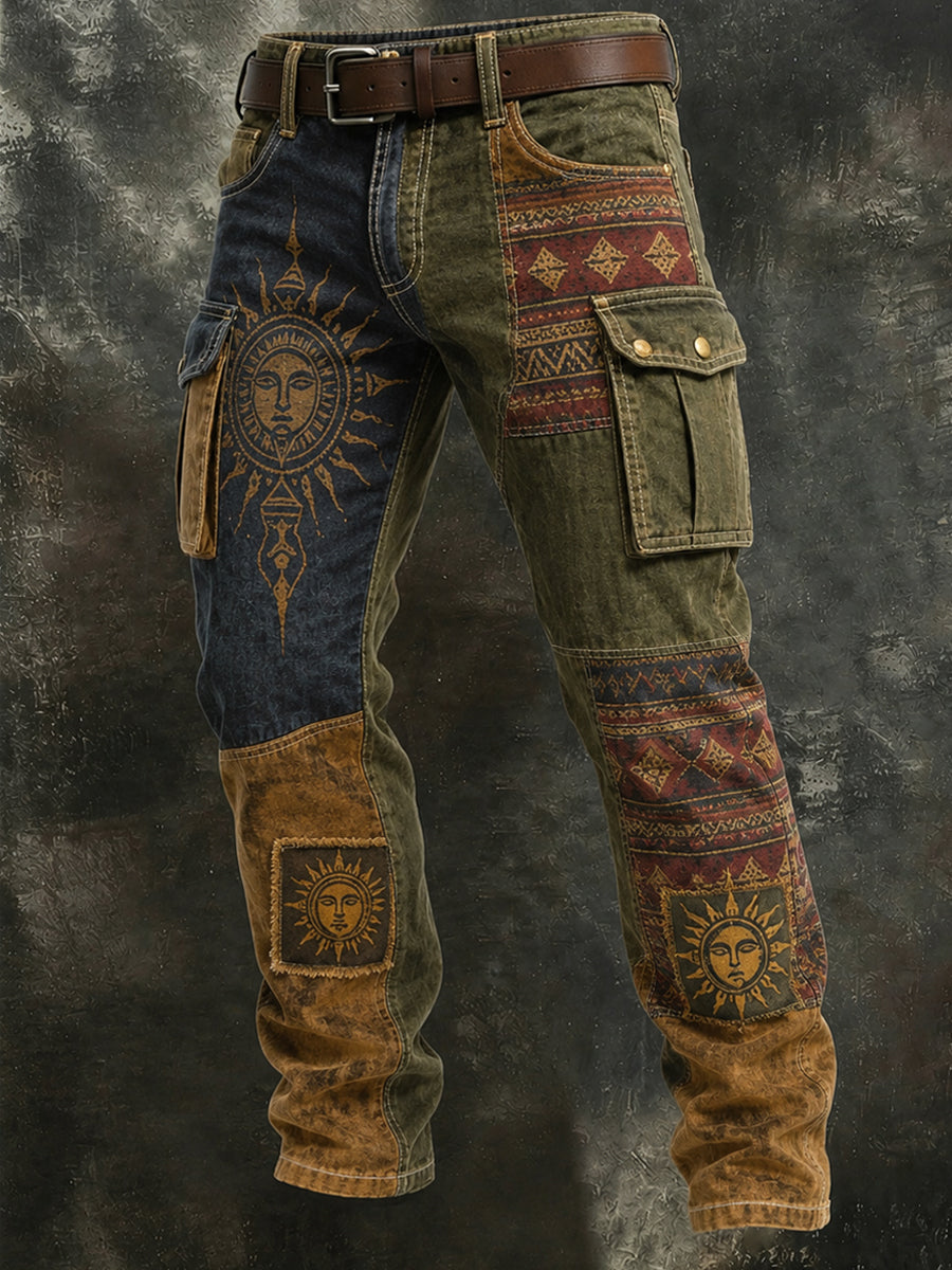 Men's Retro Style Art Print Casual Workwear Trousers